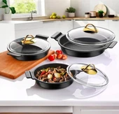 Lavonni 6 parça Döküm Cam Kapklı Sahan Set - 1