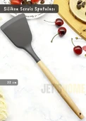 Silikon Servis Spatula Mutfak Kaşığı Pasta Spatulası Ahşap Saplı 32 Cm - 1