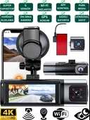 K17 4K UHD WiFi GPS Araç İçi Kamera 128GB Dahil IR Gece Görüş, Çift Lens (Ön-Arka-İç) Dashcam Kayıt - 1