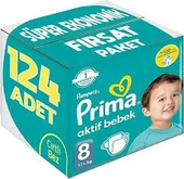 Prima Bebek Bezi Aktif Bebek 8 Beden 17+ Kg 4 X 31 124 Adet thumbnail 2