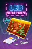 Büyük Boy 30 X 20 cm Neon Mesaj Panosu Led Işıklı Yazı Çizim Tahtası Standlı 7 Keçeli Kalemli - 2