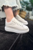 Günlük Unisex Spor Ayakkabı Vegan Deri Bağcıklı Hafif Kalın Yüksek Taban Yürüyüş Sneaker 999 - 2
