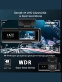 L308 4K UHD Araç İçi Kamera Wi-Fi GPS 128GB IR Gece Görüşü, Çift Lens Ön-Arka-İç Kayıt APP Kontrol DashCam - 5