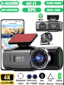 L308 4K UHD Araç İçi Kamera Wi-Fi GPS 128GB IR Gece Görüşü, Çift Lens Ön-Arka-İç Kayıt APP Kontrol DashCam - 1