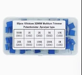 50 Adet 500R/1MR Çok Turlu Trimpot Potansiyometre Seti Dik 3296W 10 Çeşit Şeffaf Çantada - 3