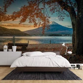 Sahil, Ağaç ve Dağ Manzaralı Duvar Kağıdı Baskı thumbnail 2