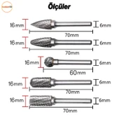 Freze Uç Törpü Kalıpçı Metal Demir Ahşap Plastik Taş Oyma Makinesi Ucu 5'li Uç Seti Matkap Uyumlu - 5