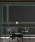 3D Siyah ve Yeşil Panel Altın Motif Görünümlü Duvar Kağıdı Baskı thumbnail 5