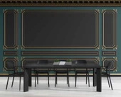 3D Siyah ve Yeşil Panel Altın Motif Görünümlü Duvar Kağıdı Baskı thumbnail 4