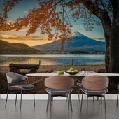 Sahil, Ağaç ve Dağ Manzaralı Duvar Kağıdı Baskı thumbnail 5