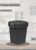 Çöp Kovası Aç-Kapa Banyo Çöp Kutusu Küçük Mutfak Çöp Kovası Siyah 8 Litre - 1
