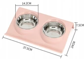 İkili Renkli Mama ve Su Kabı Çelik Kaseli Pembe 37.5x24x7.5 - 1