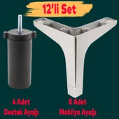 Mobilya Kanepe Sehpa Tv Ünitesi Koltuk Destek Ayağı 12 Cm Krom Baza Ayakları 12'li Set thumbnail 1