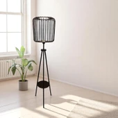 Miral Raflı Siyah Tripod Kafes Lambader - 2