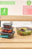 4’lü Kare Saklama Kabı Seti Erzak Kabı Buzdolabı Kabı Büyük Boy Bpa Free - 2
