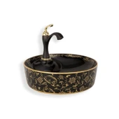 LENA TEZGAH ÜSTÜ ÇANAK LAVABO E-4043S SİYAH-ALTIN thumbnail 1