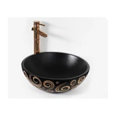 LENA TEZGAH ÜSTÜ ÇANAK LAVABO E-9002 MAT SİYAH DESENLİ - 1