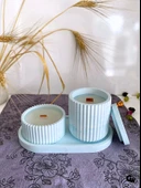 Desenli Desing 3'lü Set Kokulu Mumluk Dekoratif Mum Seti(AÇIK MAVİ)(KOKULU)(4 PARÇA) Mavi LAVANTA - 1