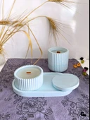 Desenli Desing 3'lü Set Kokulu Mumluk Dekoratif Mum Seti(AÇIK MAVİ)(KOKULU)(4 PARÇA) Mavi AMBER - 3