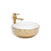 LENA TEZGAH ÜSTÜ ÇANAK LAVABO E-8115 BEYAZ-ALTIN - 1