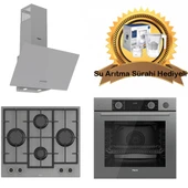 Ferre Fryart & SteamArt Gri Cam Ankastre Set D088 - LN388 Döküm ızgaralı Önden Düğmeli Ocak - XE64CPR Buharli fırın thumbnail 1