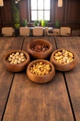 Tilbe Home 4lü Ahşap Kase Çerezlik Kuruyemiş Sunumluk Natural Sofra Sunum Kahvaltılık Kase Seti - 1