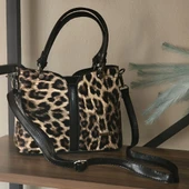 Leopar Desenli Fermuarlı Omuz ve El Çantası - 1