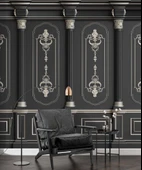3D Siyah Panel ve Sutün Gümüş Motif Duvar Kağıdı Baskı - 5