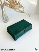 Doğal Ahşap Takı Kutusu Ahşap Saklama Kutusu(YEŞİL)(BEYAZ ÇAM)(BOY:20CM EN:12CM Yük:6,5cm) Yeşil BOY:20cm EN:12cm YÜK:6.5cm - 2