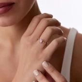 8 Ayar Baget Pembe Taşlı Günlük Altın Yüzük - 3