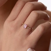 8 Ayar Baget Pembe Taşlı Günlük Altın Yüzük - 1