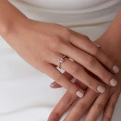 8 Ayar Baget Pembe Taşlı Günlük Altın Yüzük - 2