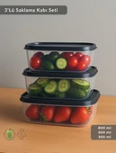 Dikdörtgen 3'Lü Saklama Kabı Bpa Free Derin Dondurucu için Uygun Beslenme Kabı 800-500-300 ml - 1