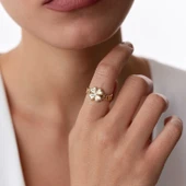 8 Ayar Altın 4 Yapraklı Yonca Desenli Kadın Yüzük - 2