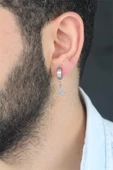 MuI MuI Silver Renk Kaplama Osmanlı Tuğra Figürlü Kıstırmalı Çelik Erkek Küpe - 1