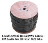 S-LINK 305m 23AWG 0.56mm CCA Double Jack GRI+Siyah CAT6 Kablo SL-CAT609 - 1