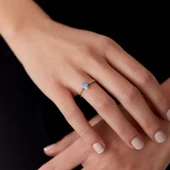 8 Ayar Altın Mavi Mekik Taşlı Şık Günlük Kadın Yüzük - 3