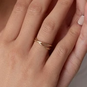 8 Ayar Altın Çapraz Desenli Kadın Yüzük - 2