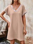 Lucky Life Kadın Yaka Ve Kol Pul Payet şeritli Ithal Krep Elbise thumbnail 8