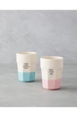Shine Day Seramik 2'li Bardak 280 ml Pembe - Mavi - 1