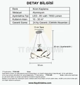 TT Aydınlatma TT331-TPL-KR  Krom Kaplama Tek Toplu 3 Renk Modüllü Ledli Avize thumbnail 4