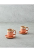 Alicent Seramik 4 Parça 2 Kişilik Double Kahve Fincan Takımı 150 ml Açık Turuncu - 1