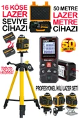 Tripodlu 16 Köşe Çizgi Hizalama Lazer Hizalama Cihazı + 50 Metre Yüksek Hassasiyet Lazer Metre Ölçer - 1