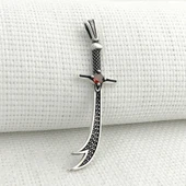 925 Ayar Gümüş Kırmızı Taşlı La Feta İlla Ali La Seyfe İlla Yazılı Zülfikar Kolye Ucu thumbnail 1