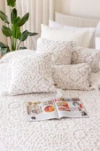 İskandinav Yatak Örtüsü Seti Çift Kişilik Set Bohem Punch Panç Desen Motif Bej thumbnail 5