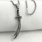 925 Ayar Gümüş Kırmızı Taşlı La Feta İlla Ali La Seyfe İlla Zülfikar Yazılı Gümüş Kolye thumbnail 1