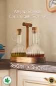2 Li Yağdanlık Seti 350ml Ahşap Stantlı Mantar Kapaklı - 1