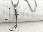 925 Ayar Gümüş Kırmızı Taşlı Zülfikar Kral Zincir Kolye - 3