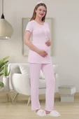 Mecit 1541 Bayan Hamile Lohusa Pembe Uzun Sabahlık Pijama Takımı - 4