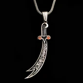 925 Ayar Gümüş Kırmızı Taşlı La Feta İlla Ali La Seyfe İlla Zülfikar Yazılı Gümüş Kolye thumbnail 2